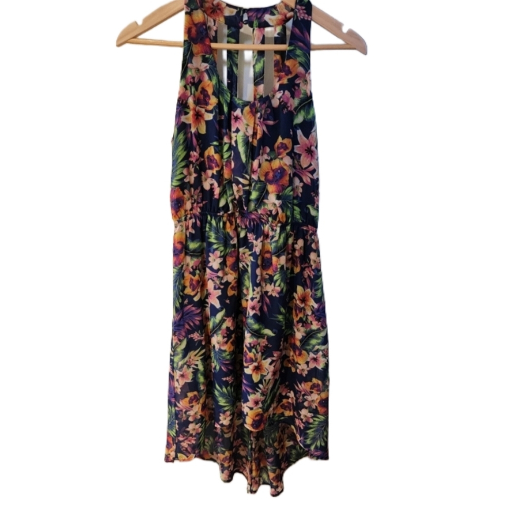 Hawaiian Cut Out Dress, Amazing Back, Flowy Sheer.